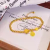 Pulsera de Latón Dorado Estilo Nuevo Flor de Loto de la Fortuna para Mujer, Estilo Chino Lujo Ligero Versátil Buena Suerte Flor de Loto Pulsera de Alta Elasticidad