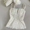 Camisola de Encaje Floral Estilo Francés de Verano Nueva Colección Transfronteriza para Mujer, Ceñida a la Cintura y Adelgazante, Adecuada para Usar Tanto por Dentro como por Fuera