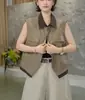 Elegante chaleco sin mangas de PU con solapa desmontable para mujer, nueva moda versátil de otoño 2026, top tipo chaqueta de cuero