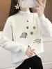 Suéter de cuello medio para mujer, Nuevo estilo Otoño e Invierno, Elegante top de terciopelo de visón, Chaqueta corta, Camiseta básica de punto para mujer, Mangas largas