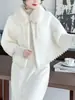 Otoño e Invierno 2025 Nuevo Estilo Nuevo Estilo Nacional Chal Tejido para Mujer Terciopelo Imitación de Visón Estilo Suave Versátil Chaqueta Capa con Cuello de Piel Moderna