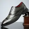 Zapatos de Cuero Formales de Negocios Estilo Británico Talla Grande para Hombre Punta Fina con Cordones Bloque de Color Cuero Charol Brogues de Caña Baja para Hombre