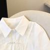 Gongyu Weng Verano Nuevo Estilo Chino Estilo Nacional Botón Color Camisa de Encaje Calado Chic Casual Top de Manga Corta para Mujer