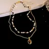 Nuevo Collar Chino de Malaquita y Perla de Agua Dulce Exquisito Estilo Étnico Cadena de Clavícula con Cuentas Joyería de Cuello Retro Personalidad Venta al por Mayor