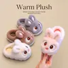 Pantuflas de algodón de invierno para niños y niñas, cálidas, de felpa, antideslizantes, para uso en casa, pantuflas de algodón cerradas de conejo peludo para padres e hijos
