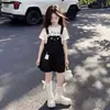 Conjunto de Verão para Meninas de Idade Média e Grande Macacão 2026 Novo Estilo Meninas Verão Estilo Coreano Roupa Infantil Super Fofo Manga Curta