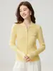 Estilo Minimalista de Lujo Ligero~ Cárdigan con Cremallera de Cachemira para Mujer Ajustado Cuello Chal Tejido de Canalé Abrigo para Otoño/Invierno Cálido