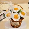 Regalos de Flores de Hilo, Cesta de Mano de Comercio Exterior Más Vendida de Amazon, Pompones de Flores Tejidas, Margaritas Pequeñas, Decoración de Flores Artificiales