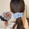 Scrunchie de Hilo Sedoso de Alta Calidad, Fluyente, Etiqueta Dorada de Lujo, Pequeño Elástico para el Cabello de Moda, Accesorio para el Cabello de Encaje Fruncido