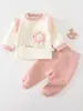 Conjunto de três camadas quente para outono e inverno de bebê, cintura alta, protege a barriga, unissex, roupa íntima de algodão puro grau A, conjunto de duas peças