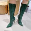Sapatos de Salto Alto Inverno Estilo Europeu e Americano 2026 Primavera Novo Simples Versátil Bico Fino Padrão de Pedra Botas Salto Agulha Botas Longas Femininas