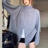Casaco de Suéter com Zíper Duplo com Colarinho Vertical Estilo Preguiçoso para Mulheres Outono e Inverno Novo Estilo Coreano Simples Solto plus size Cardigã de Malha Grosso