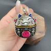 Pingente de gato da sorte Jingtai de fã literário, personalidade, goma de queda, fortuna, esmalte, pingente de gato Ding Dang para presente de aniversário de namorada