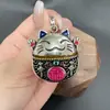 Pingente Gato Vazado Esmaltado Wenyi Fan Guofeng Pingente Gato Auspicioso Azul Queimado Retrô para Presente de Aniversário de Amigos
