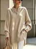 Novedades 2026 En Stock Transfronterizo Europeo y Americano Otoño e Invierno Estilo Old Money Camiseta de Manga Larga con Cuello Henley Texturizado para Mujer Otoño Holgada