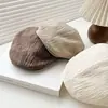 Gorra Plisada Blanca Estilo Retro Japonés para Mujer, Nuevo Estilo Primavera y Verano, Boina Adelgazante, Versátil Gorra de Periodista