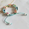 Pulsera tejida de conchas naturales bohemia con hilo de cera, cuentas hechas a mano, pulsera DIY pintada, pulsera de perlas
