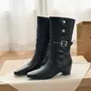 Botas vaqueras retro con tacón grueso para mujer 2026, Botines elegantes de otoño de doble uso Melard Knight, Botas de moda que aumentan la altura