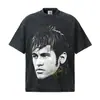 Camiseta de Manga Corta para Hombre Estilo Americano Peso Pesado Hombro Caído Estampado Directo con Tinta Blanca Retrato de Neymar Silueta Nueva Primavera/Verano 2026