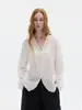 Bonita Camisa de Ramio Bordada Estilo Francés de Cuello V Transparente con Encaje y un Toque de Ensueño 2026Ss