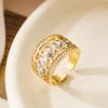 Anillo abierto geométrico de circonita bañada en oro y cobre ligero de lujo con estilo antiguo australiano europeo y americano, anillo femenino de nicho INS de alto sentido