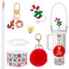 Cubierta de Silicona para Vaso Stanley Navideña Transfronteriza, Cuerda de Correa de Corazón para Taza, Set Combinado con Colgante de Árbol de Navidad y Muñeco de Nieve