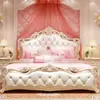 Cama Estilo Europeo, Cama de Princesa Minimalista Moderna, Cama Doble Europea Simple, Cama de Boda de Cuero Rosa, Juego de Muebles para Dormitorio Principal, Cama Grande