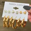 Set de Aretes con Forma de Corazón Incrustados con Pedrería, Diseño Circular Transfronterizo, Aros Lisos de Moda Versátiles Pendientes de Gama Alta para Mujer