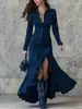 Vestido Popular Europeo y Americano Transfronterizo Delgado con Cremallera Cuello Alto Abertura Larga Estación Independiente de Amazon Otoño e Invierno 2025