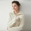 Suéter de Cashmere com Gola Alta em Ponto de Sete Fios Duplos para Mulheres, Pulôver Tricotado, Lã Grossa, Tamanho Plus, Cor Sólida, Camada Base