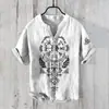 Roupas Masculinas Transfronteiriças Amazon 25 Camisas Henley de Manga Curta Europeias e Americanas Série Halloween Estampada Henley Casual com 7 Botões