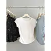 Algodón Puro Verano Cintura Irregular Ceñida Volantes Top Chica Picante Americana Hombro Normal Adelgazante Camiseta para Mujer Cuello Redondo Versátil Manga Corta