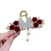 Pinza para el pelo con borla de mariposa y rosa roja antigua para mujer, pinza grande para la parte posterior de la cabeza, pinza de tiburón avanzada, accesorio para la cabeza