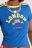 Top Azul Slim Europeu e Americano Bordado com Letras Y2K Feminino Verão Sexy Mostra o Umbigo Street T-Shirt Atacado