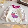 Camiseta de Manga Larga a Rayas de Bloques de Color Nueva para Niñas 2026, Estilo Primavera y Otoño, Elegante Camiseta Básica de Otoño para Niños con Estampado de Dibujos Animados
