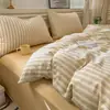 Juego de Ropa de Cama de Cuatro Piezas Estilo Japonés Gris-Marrón Cuadros Grandes Algodón Lavado Colores Contrastantes Agradable al Tacto Suave Estilo Muji Dormitorio Estudiantil Ropa de Cama para Todas las Estaciones