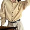 Camisa Retro Nostálgica de Color Contrastante para Mujer Primavera y Otoño Tela de Exportación Hombro Derecho Versión Pequeña Top Camisa de Pana