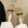 Sapatos Mary Jane de pele de vison com saia, mocassins slip-on femininos, sapatos quentes de algodão com forro de fleece