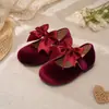 Sapatos Mary Jane Femininos com Laço de Veludo, Sapatos para Daminhas de Festa, Sapatilhas Retro com Velcro para Princesas