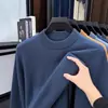 Suéter Masculino 100% Lã, Engrossado, Novo Estilo Inverno 2025, Camada Base Tricotada, Cor Sólida, Caimento Solto