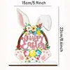 Centro de mesa de conejo de Pascua de madera transfronterizo, conejo de madera estilo rústico, decoraciones de mesa de madera, huevos de Pascua y arreglos florales