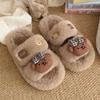 Celebridad de Internet Sentido de Alta Gama Zapatillas de Algodón Oso con Lazo para Mujer Invierno Hogar Cálidas y Cómodas Lindas Zapatillas de Peluche