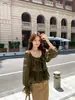 AS OFICIAL Outono estilo coreano sofisticada poá versátil modeladora babados gola quadrada manga longa blusa 28885