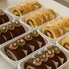 Caja de Empaque para Rollo de Pastel Rollo Suizo Japonés Corte Piel de Tigre Abrazo Rollo Postre Occidental Horneado Pastelería Caja de Pastel de Durazno