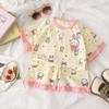 Traje de niña Verano Nuevo Pijama de Algodón Puro Encaje Camiseta de Manga Corta para Niñas Ropa para el Hogar Ropa Infantil Delgada