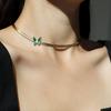 Collar gargantilla de cadena para el cuello de mariposa verde estilo retro, collar cubano, cadena para la clavícula, acero de titanio chapado en oro de 18 quilates, no se desvanece
