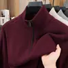 Nuevo suéter de invierno de alta gama con mezcla de lana, media cremallera y patrón jacquard, camisa base de punto cálida y engrosada con cuello alto para hombre