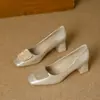 Elegantes zapatos Mary Jane para mujer, nuevo modelo de primavera y otoño, con hebilla cuadrada de pedrería, de tacón alto, tacón grueso, punta cuadrada, sin cordones, zapatos de un solo color de corte bajo