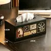 Caja de Pañuelos de Cuero Estilo Vintage de Alta Gama Retro Francés, Caja de Almacenamiento para Control Remoto de Mesa de Café en la Sala de Estar, Portarrollos de Papel Higiénico de Lujo Ligero
