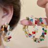 Pendientes de Aro Coloridos de Perla y Cristal Dopamina de Verano para Mujer, Diseño de Nicho con Pendientes Exagerados Que Hacen que la Cara Parezca Más Pequeña